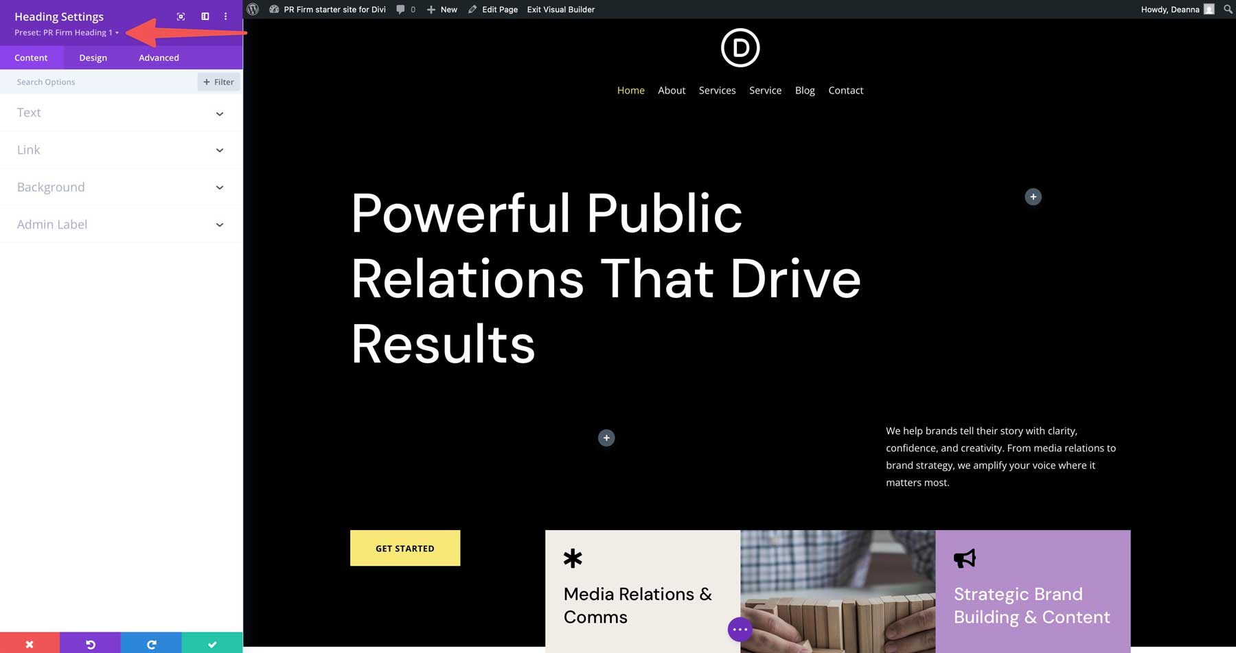 DiviのPR会社のスターターサイト