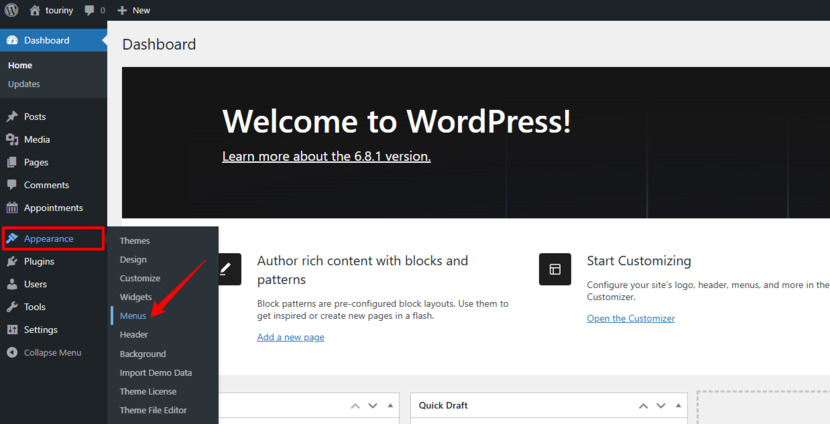 Editor de menu tradicional do WordPress