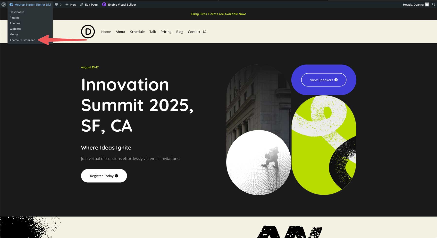 Sito di avviamento Meetup per Divi