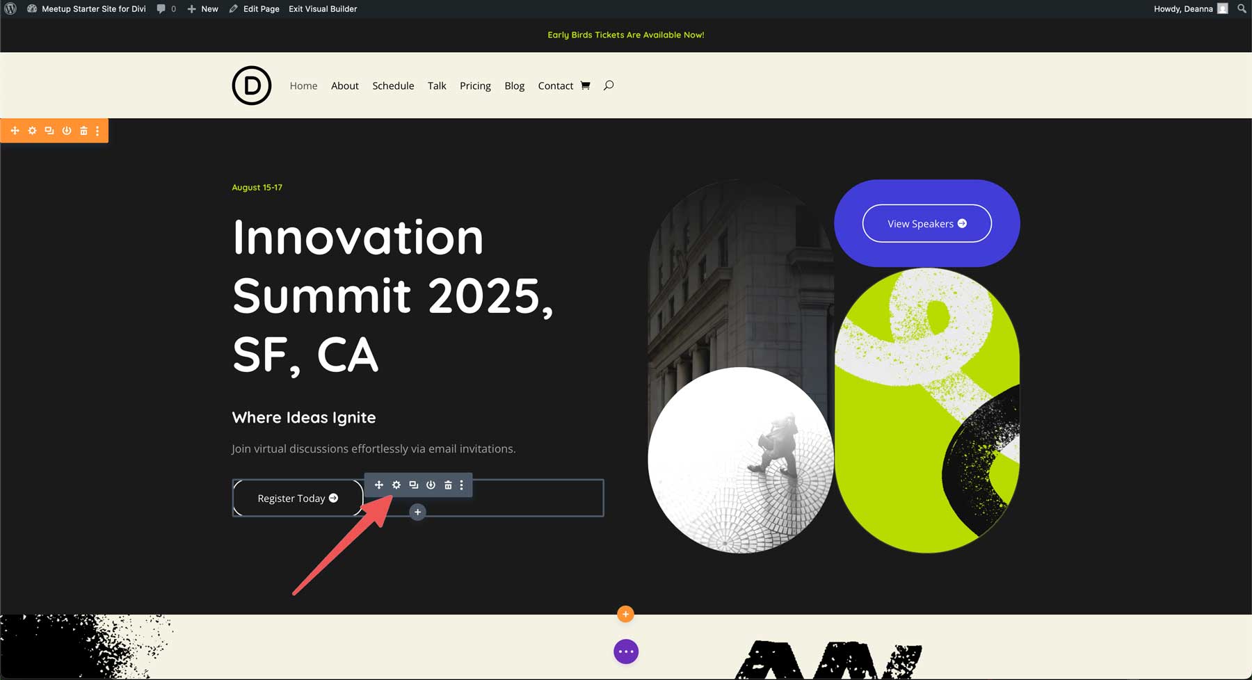 Sito di avviamento Meetup per Divi