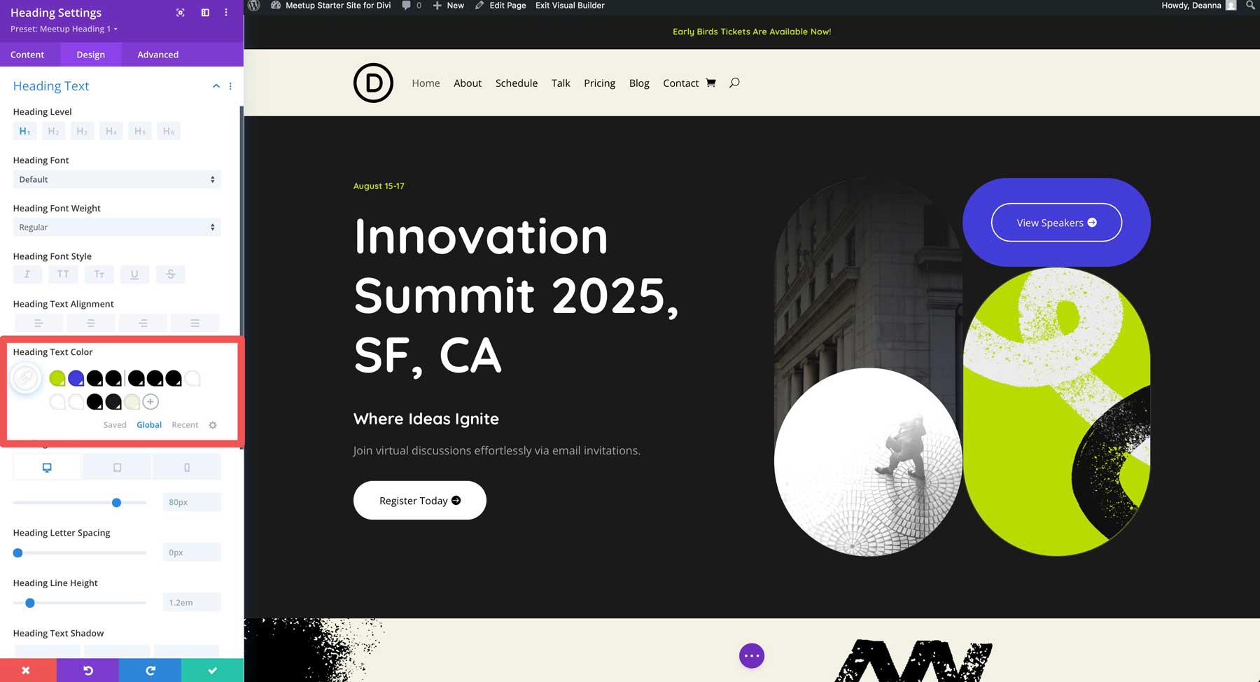 Sito di avviamento Meetup per Divi