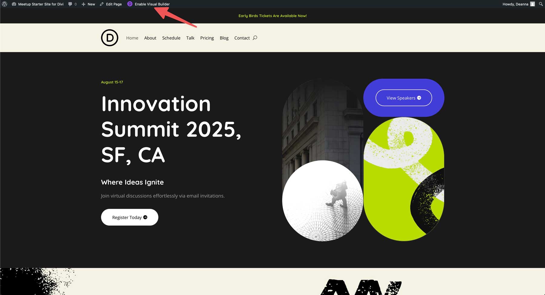 Sito di avviamento Meetup per Divi