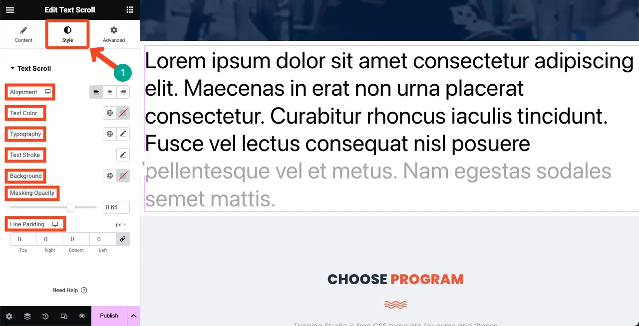 Elementor 7を使用してWordPressにスクロールテキストを追加する方法 Stylize the Text Scroll Widget