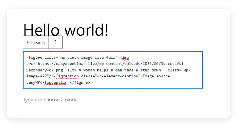 画像のALTテキストを含むWordPressのコードのスニペット。