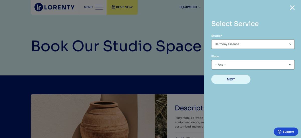 Formulaire de réservation de studio sur WordPress à Lorenty.