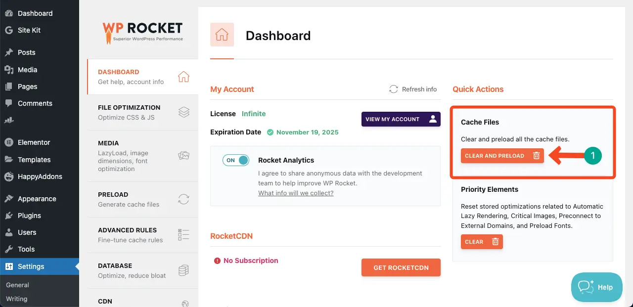 Clear cache to load your Elementor Icons