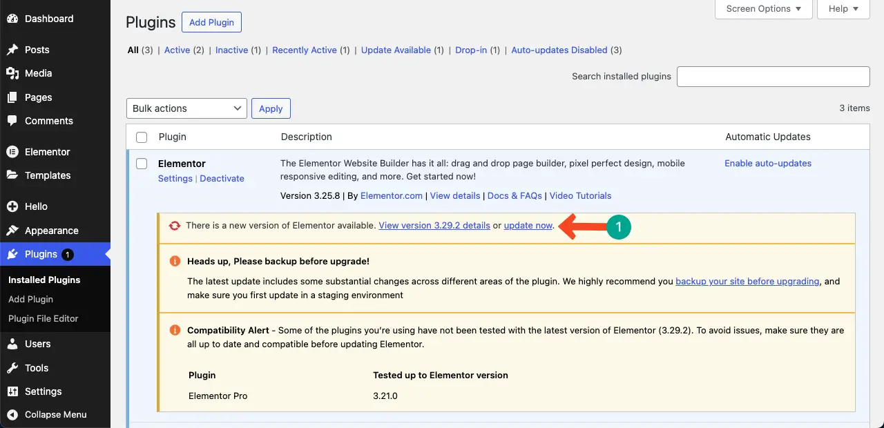 Update Elementor Plugin