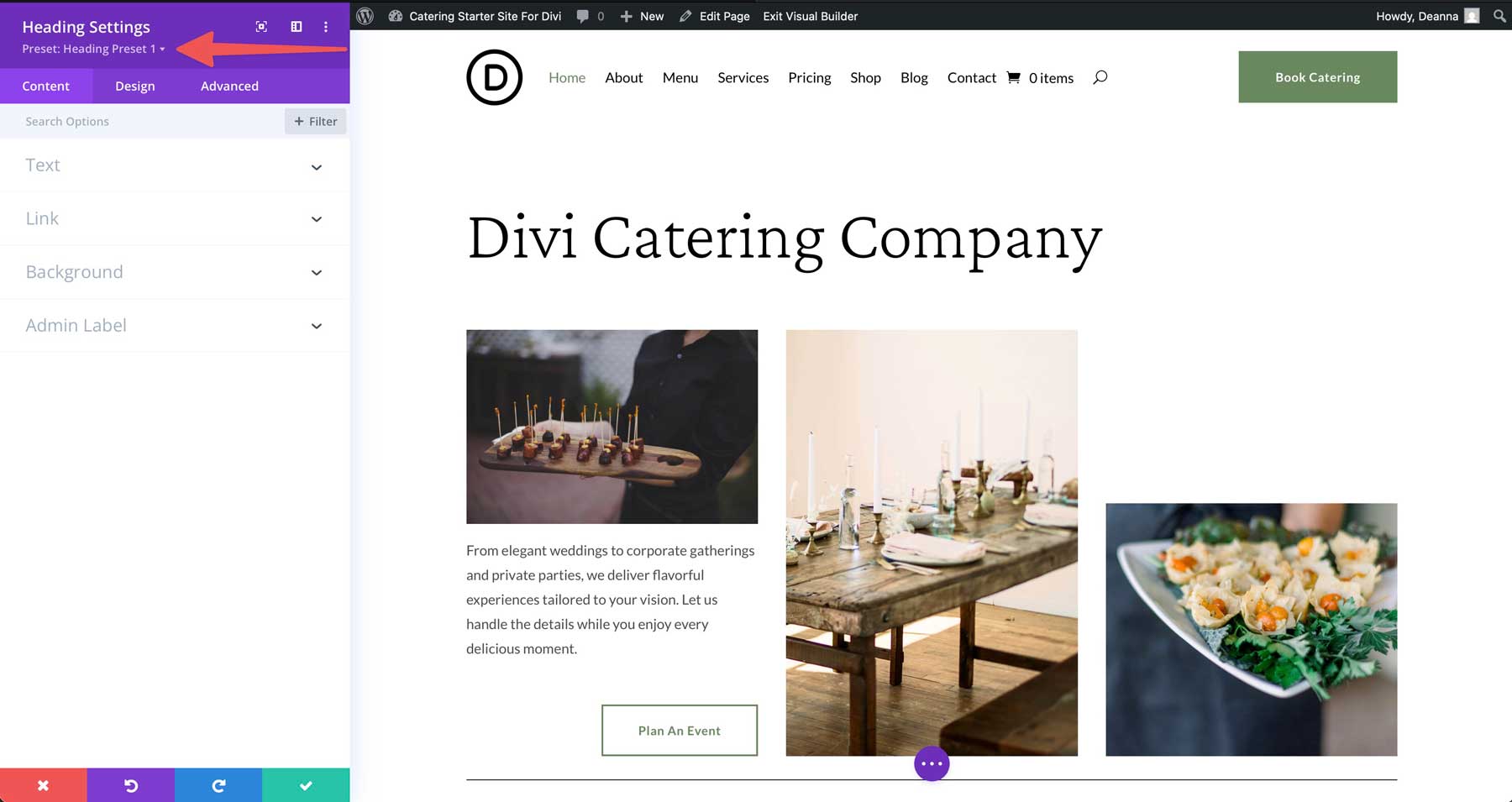 ไซต์เริ่มต้นสำหรับ Divi