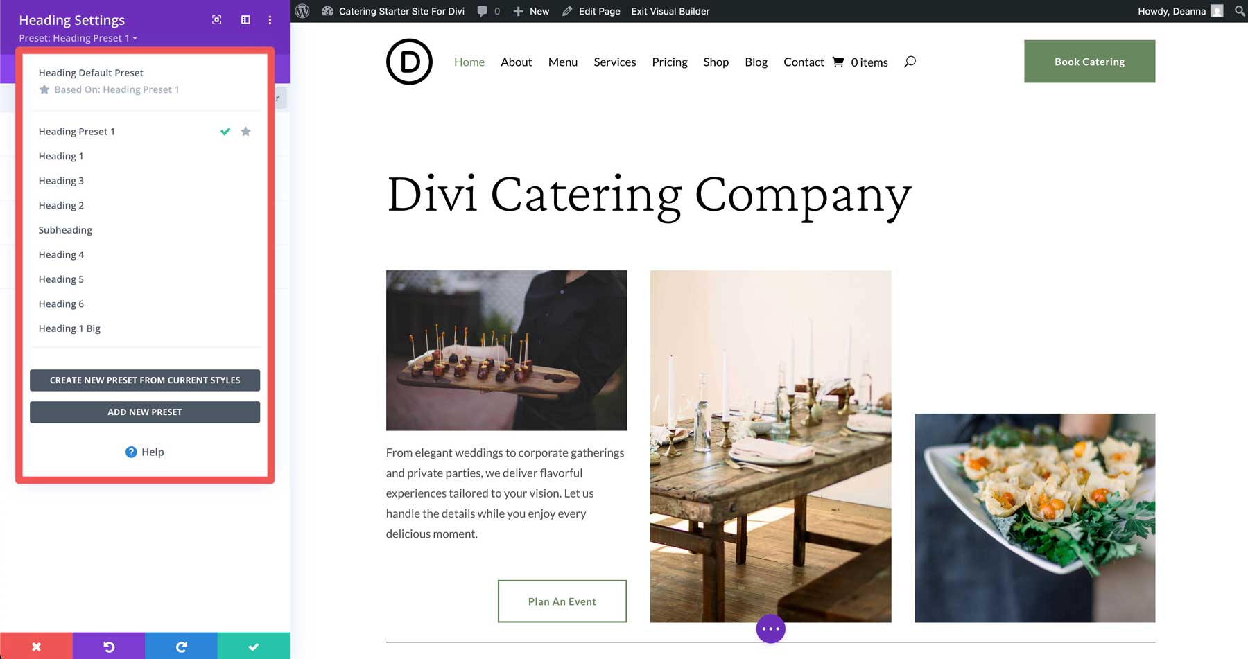 ไซต์เริ่มต้นสำหรับ Divi