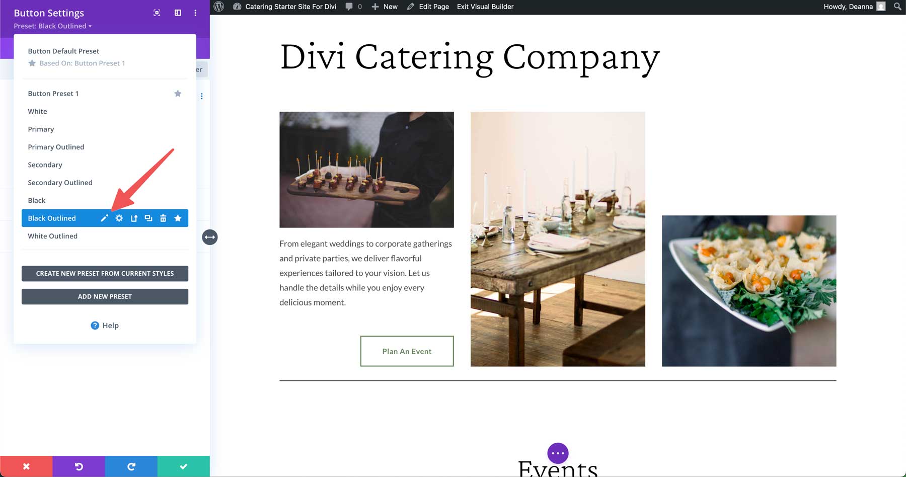ไซต์เริ่มต้นสำหรับ Divi