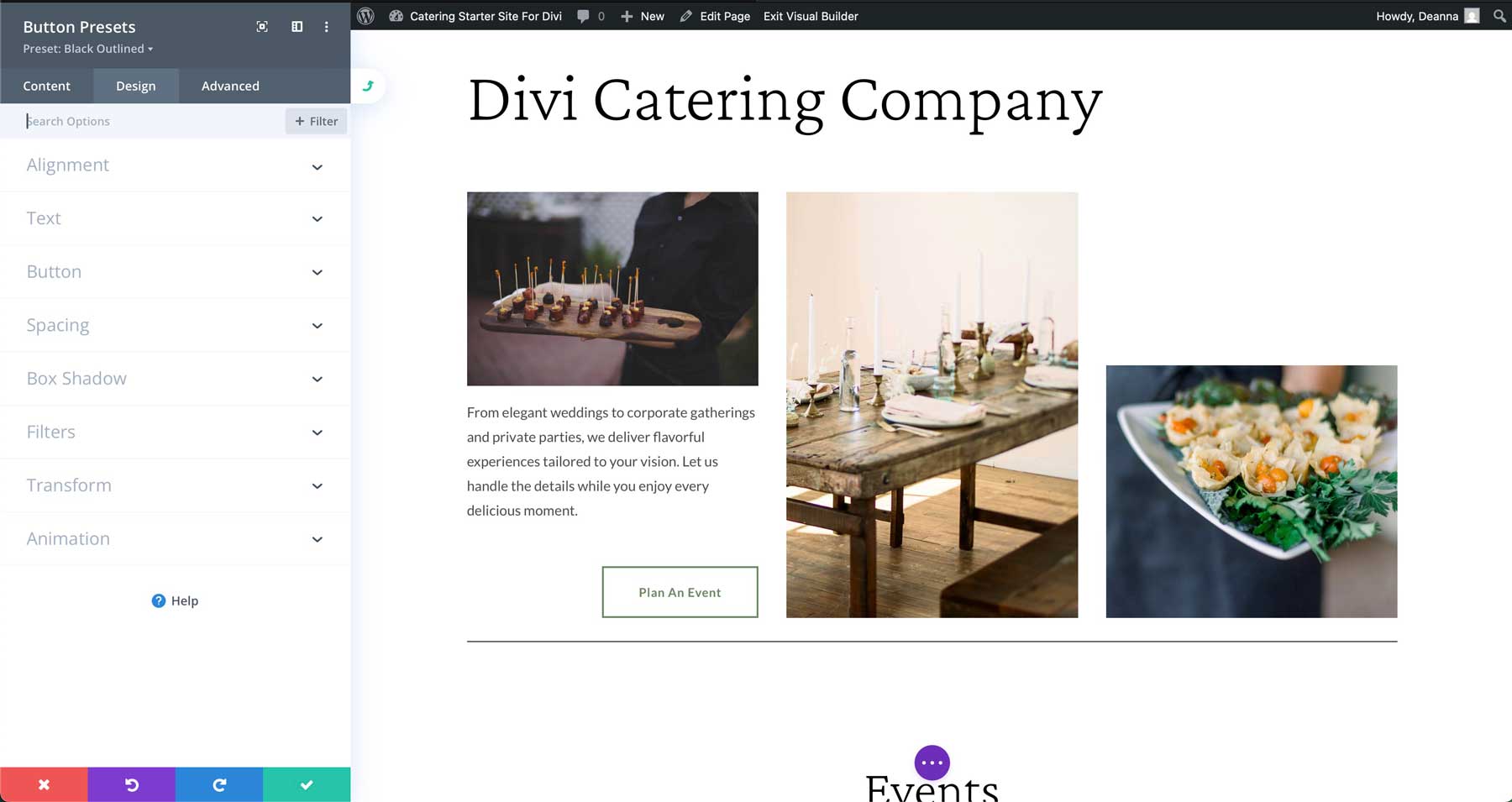 ไซต์เริ่มต้นสำหรับ Divi
