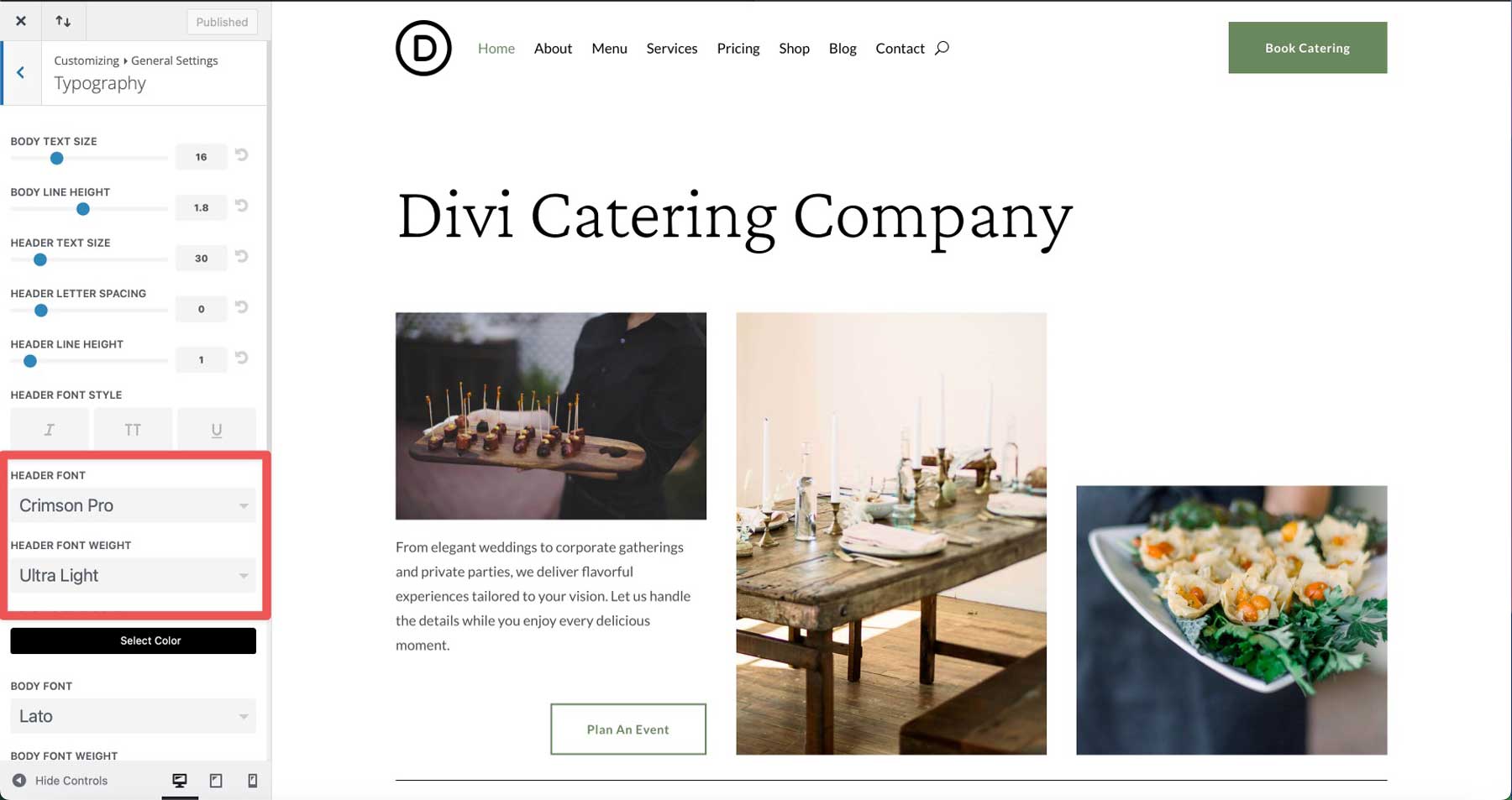 ไซต์เริ่มต้นสำหรับ Divi