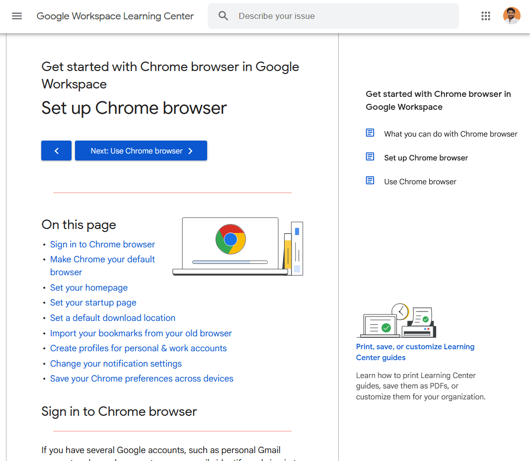 Chrome getting started guide example