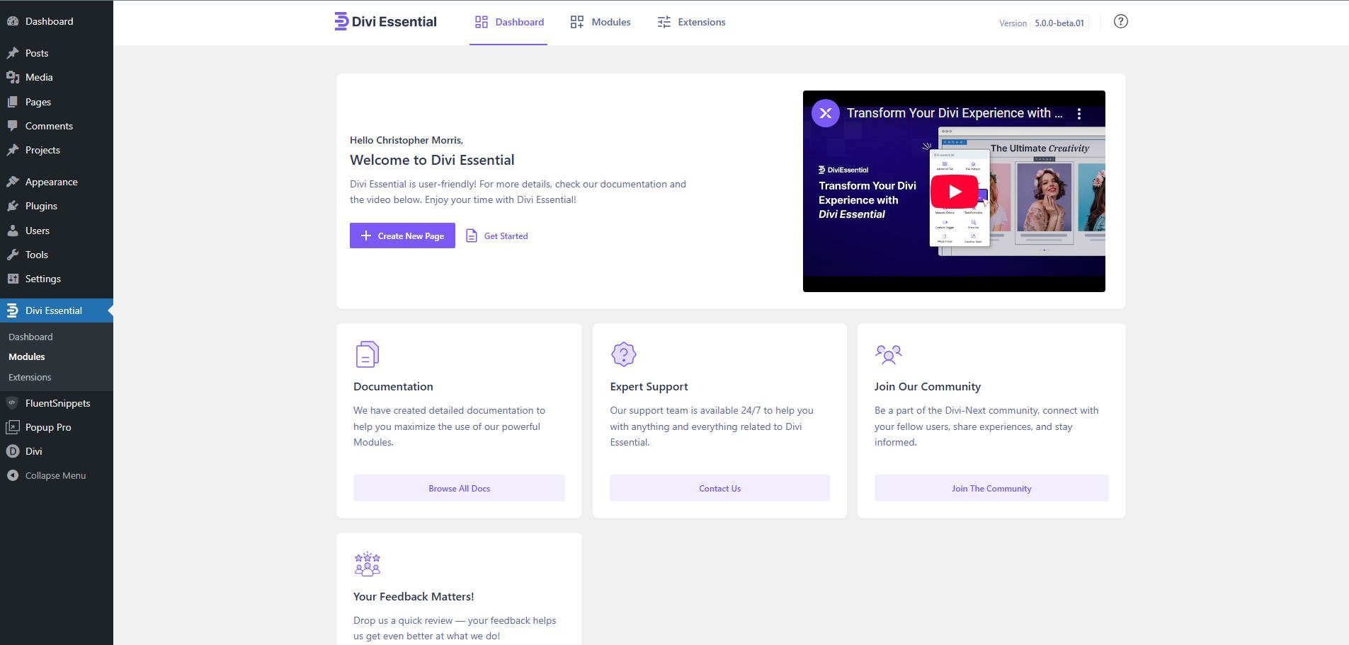 Divi Essential Dashboardは新しく設計されています
