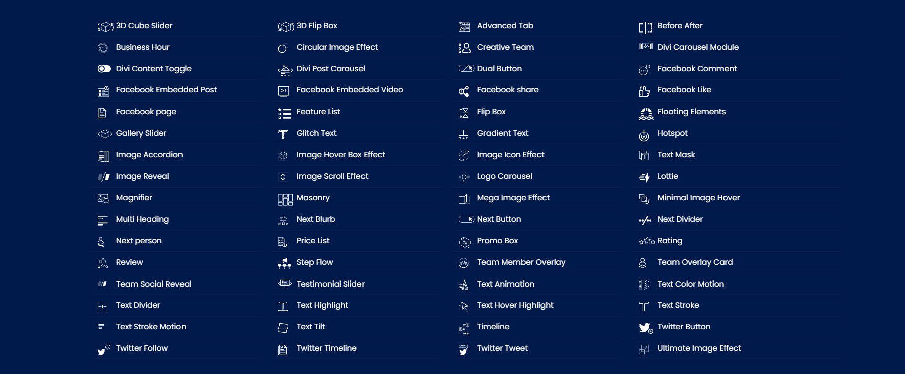 Divi Essentialモジュールすべて
