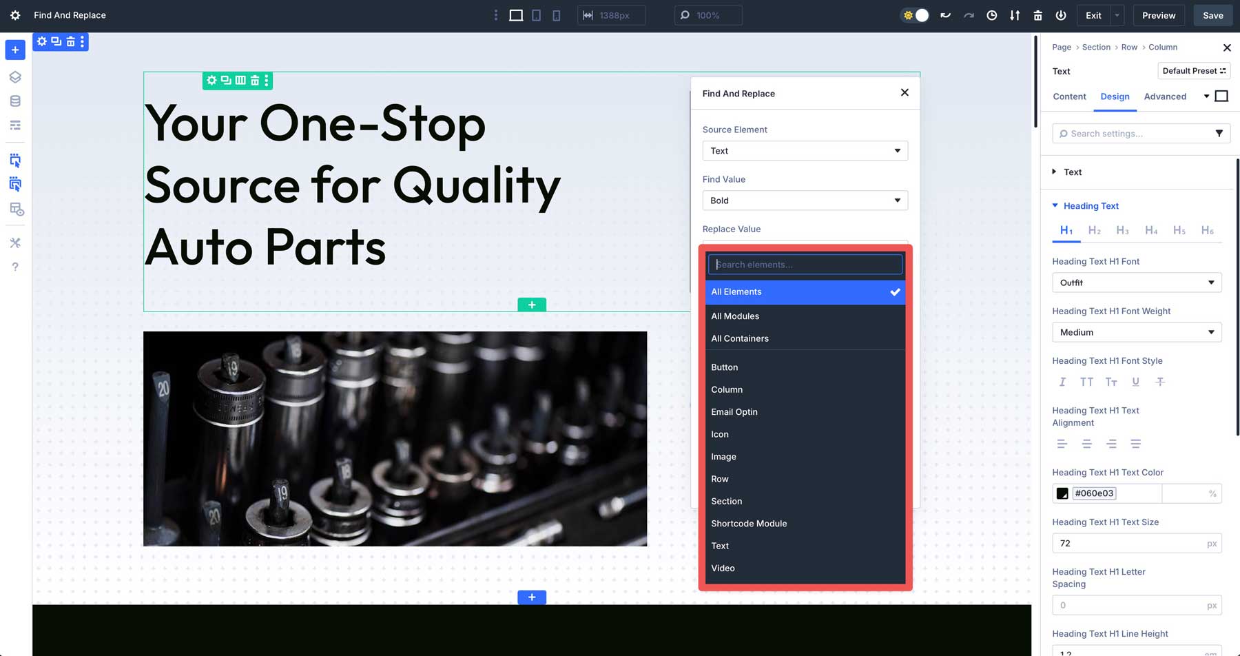ค้นหาและแทนที่ใน Divi 5