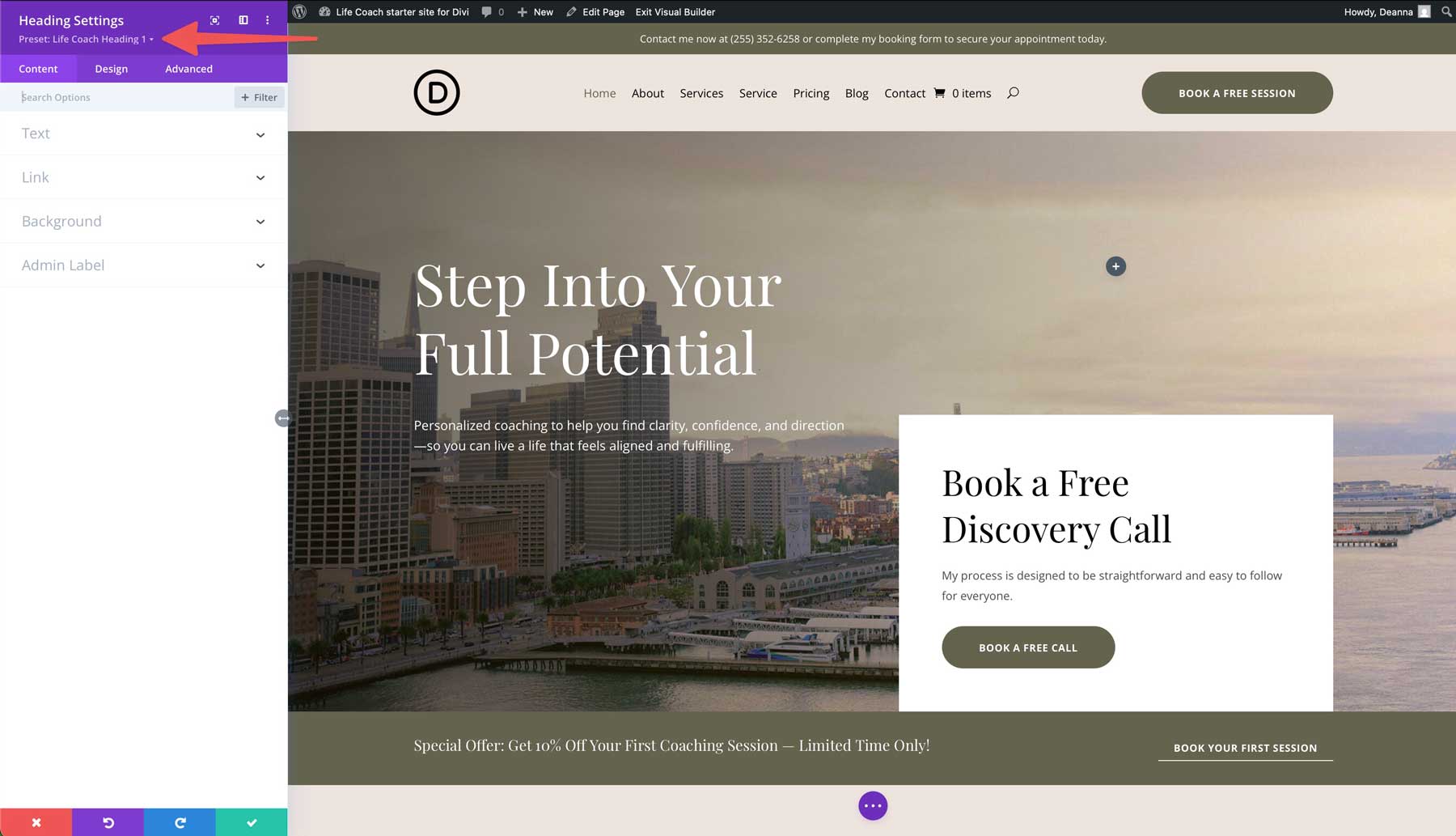 Life Coach Starter Site für Divi