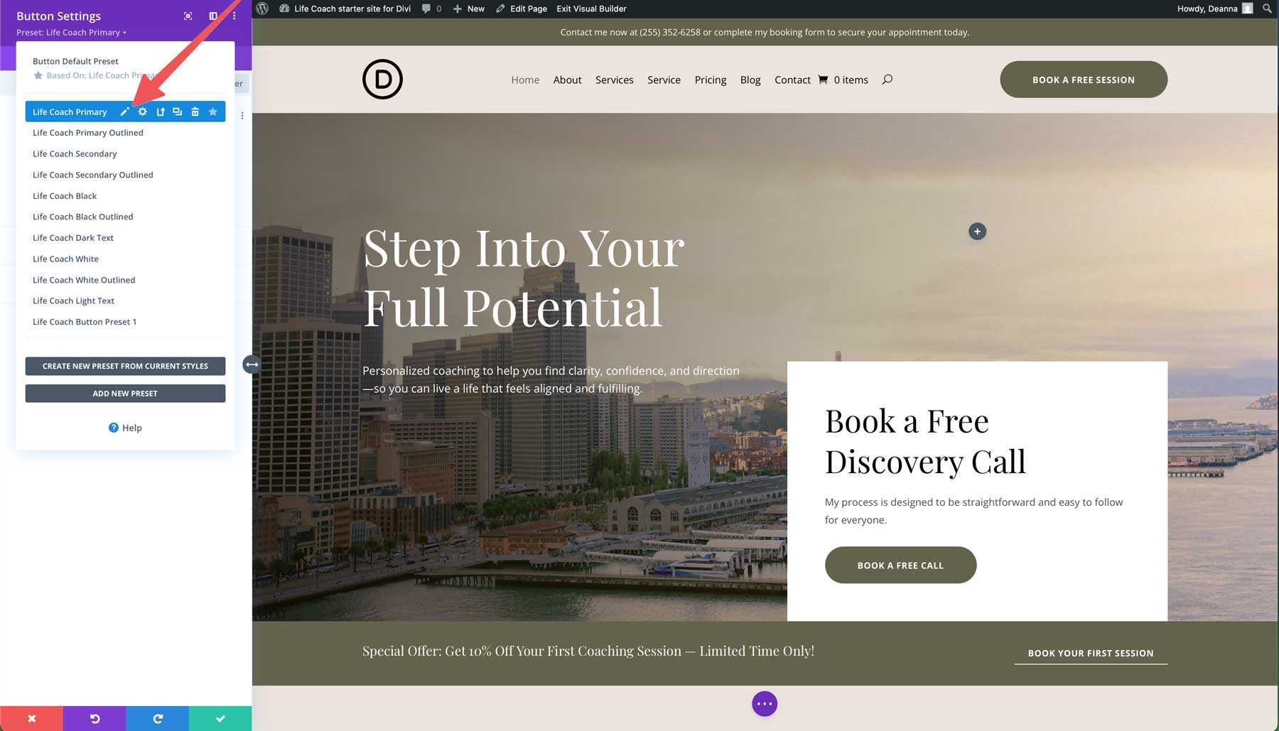 Life Coach Starter Site für Divi