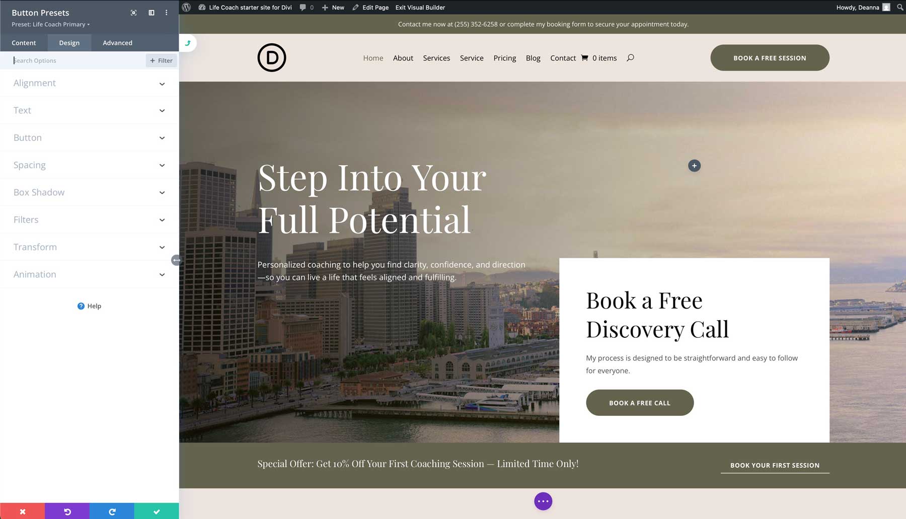 Life Coach Starter Site für Divi
