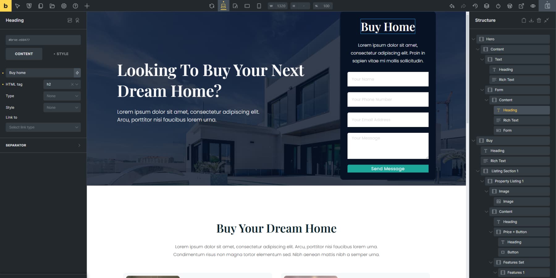Экриншот пользовательского интерфейса Bricks Builder