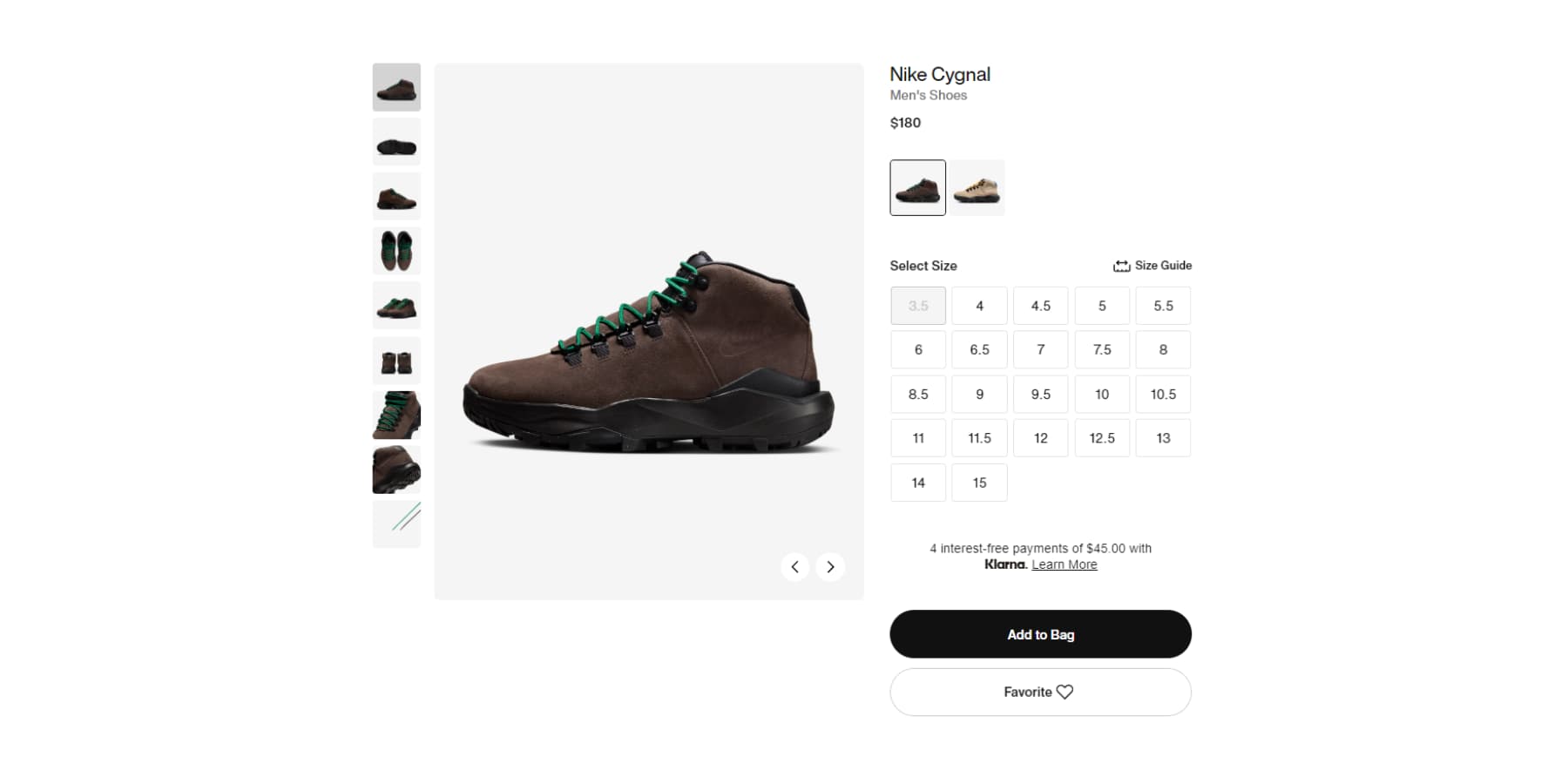 ภาพหน้าจอของหน้าผลิตภัณฑ์ของ Nike