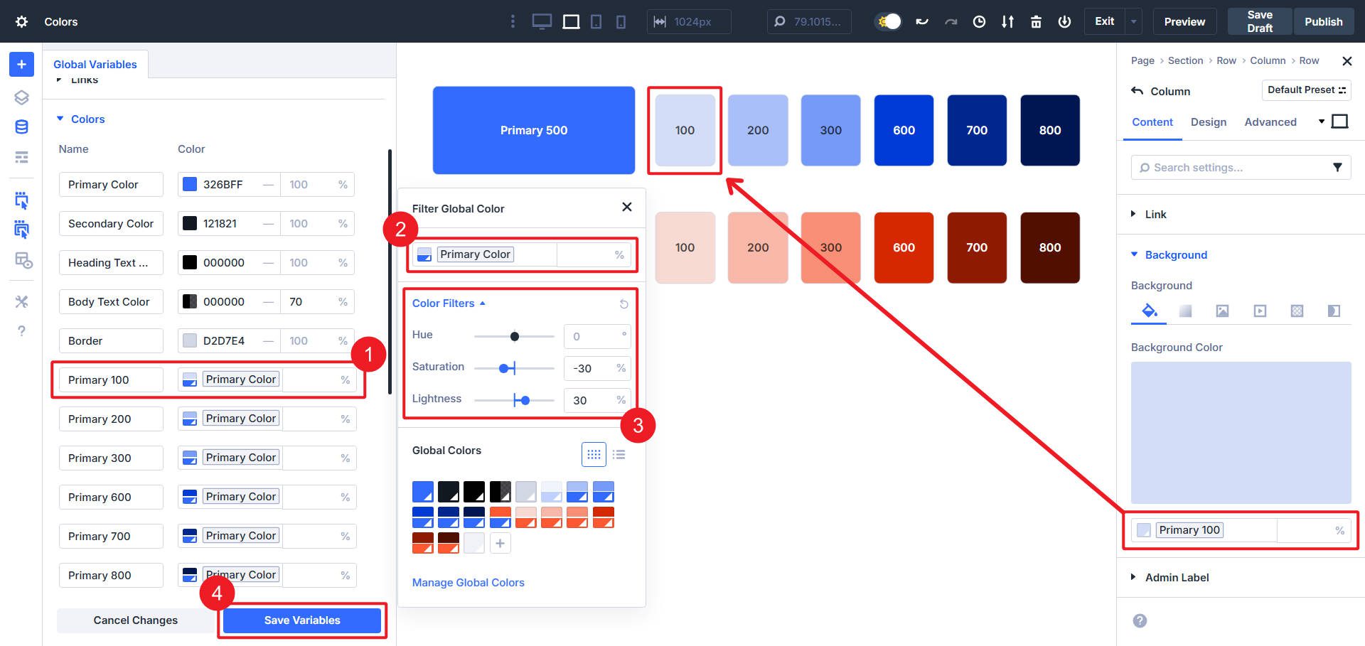 変数マネージャーDivi 5に相対色を作成する5