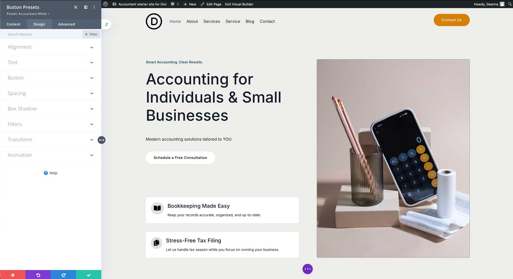 Accountant Starter Site für Divi
