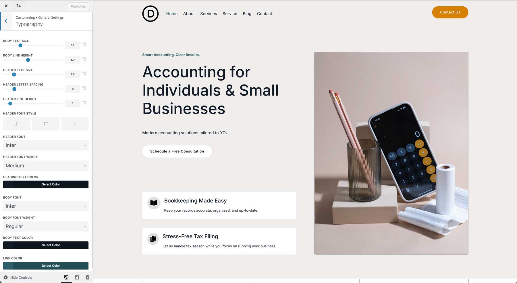 Accountant Starter Site für Divi