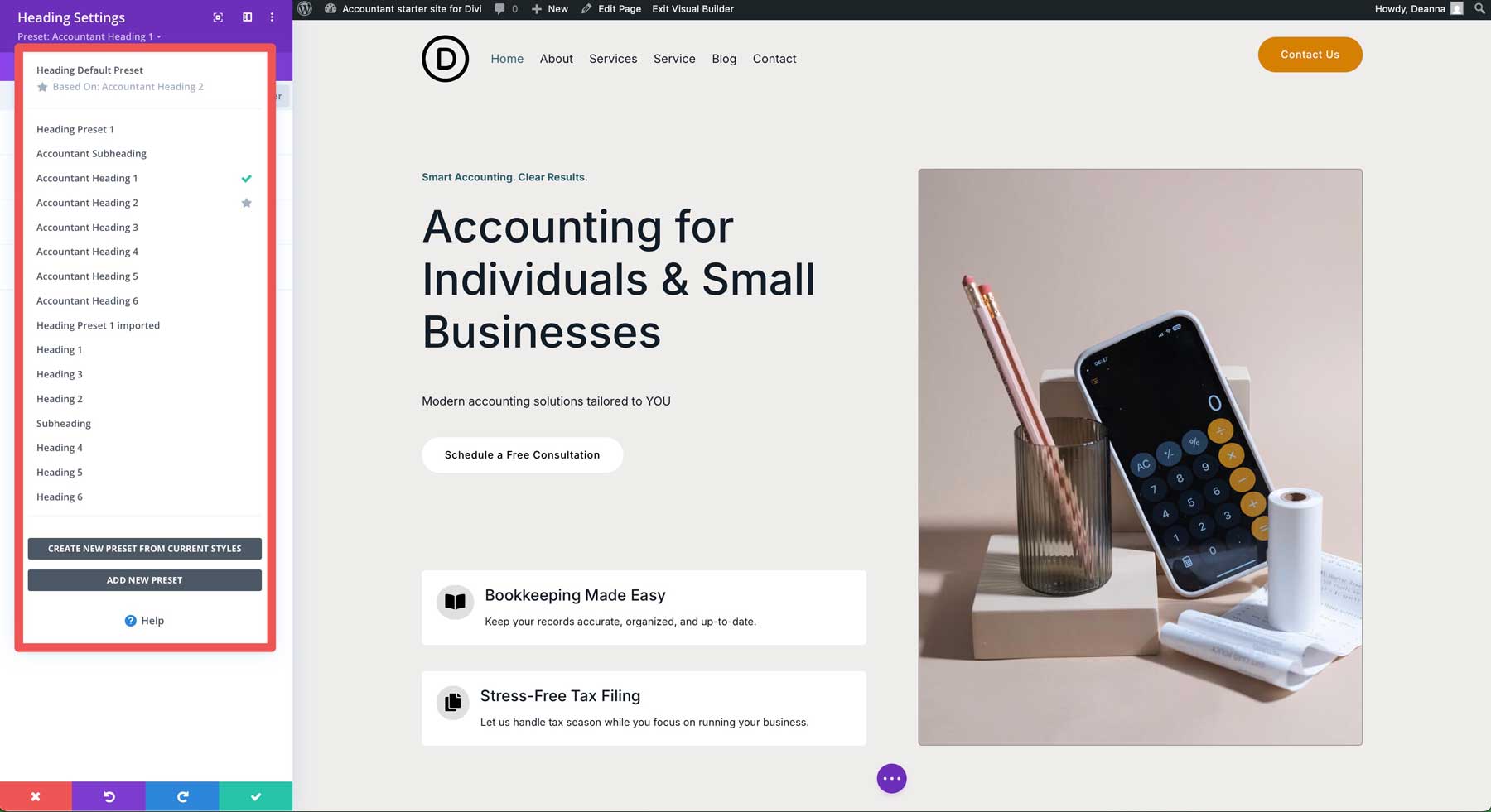 Accountant Starter Site für Divi