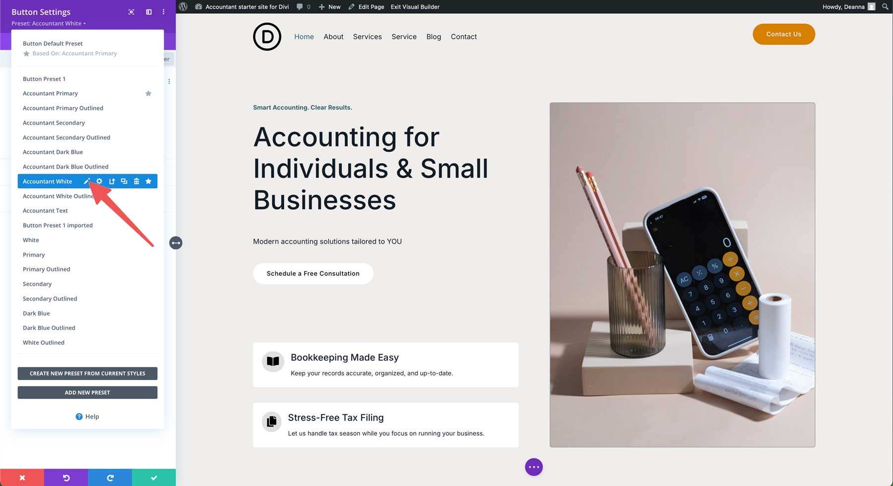 Accountant Starter Site für Divi