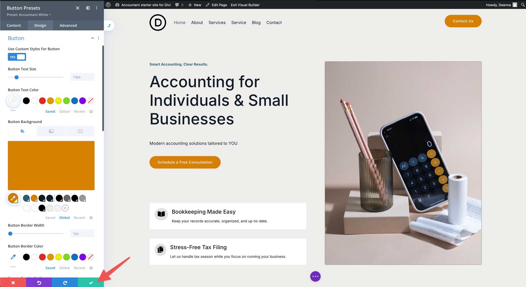 Accountant Starter Site für Divi