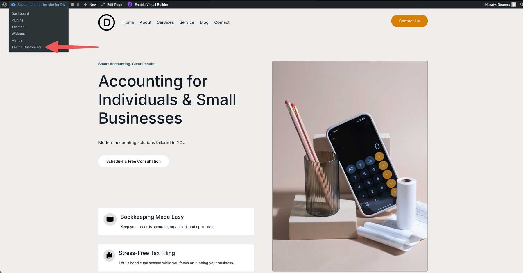 Accountant Starter Site für Divi