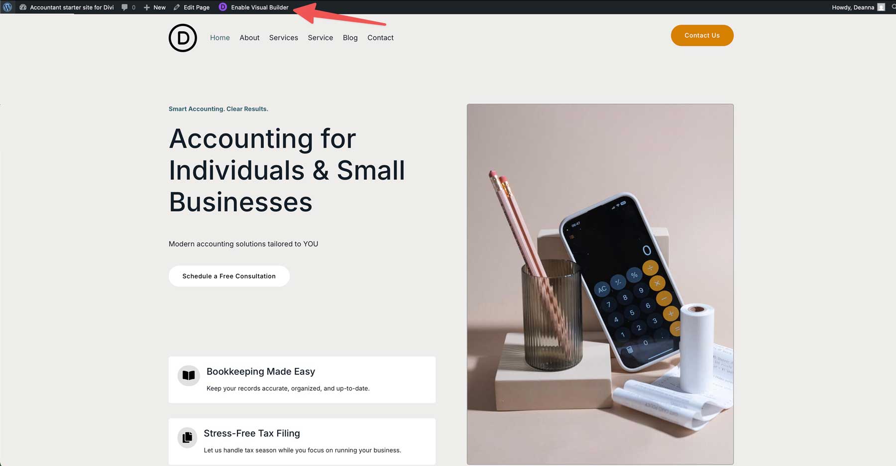 Accountant Starter Site für Divi