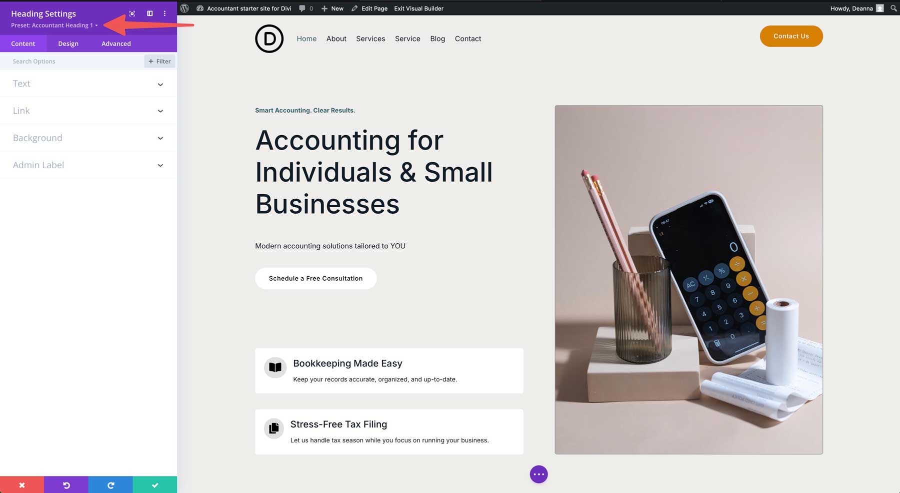 Accountant Starter Site für Divi