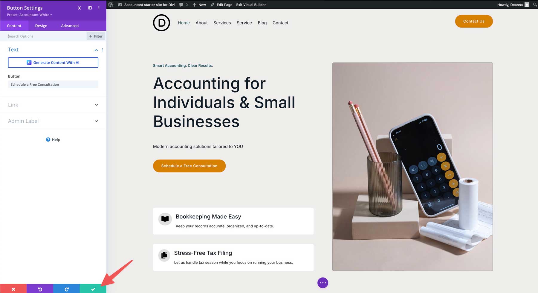 Accountant Starter Site für Divi