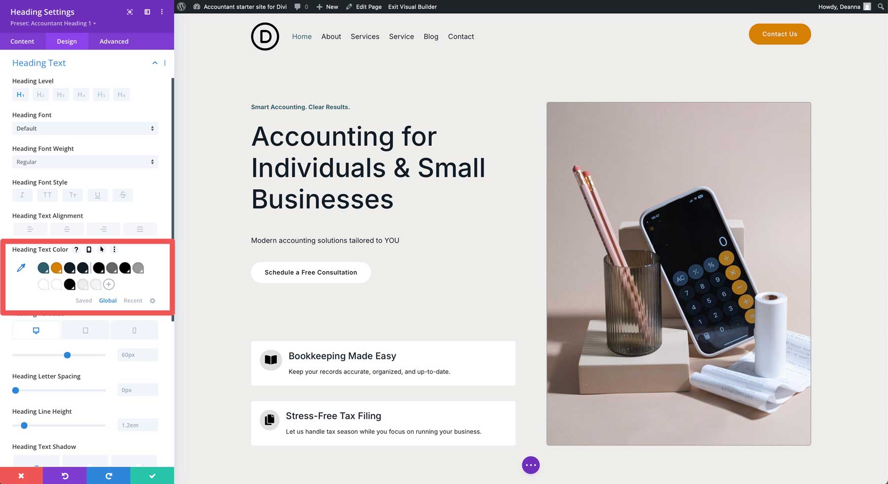 Accountant Starter Site für Divi