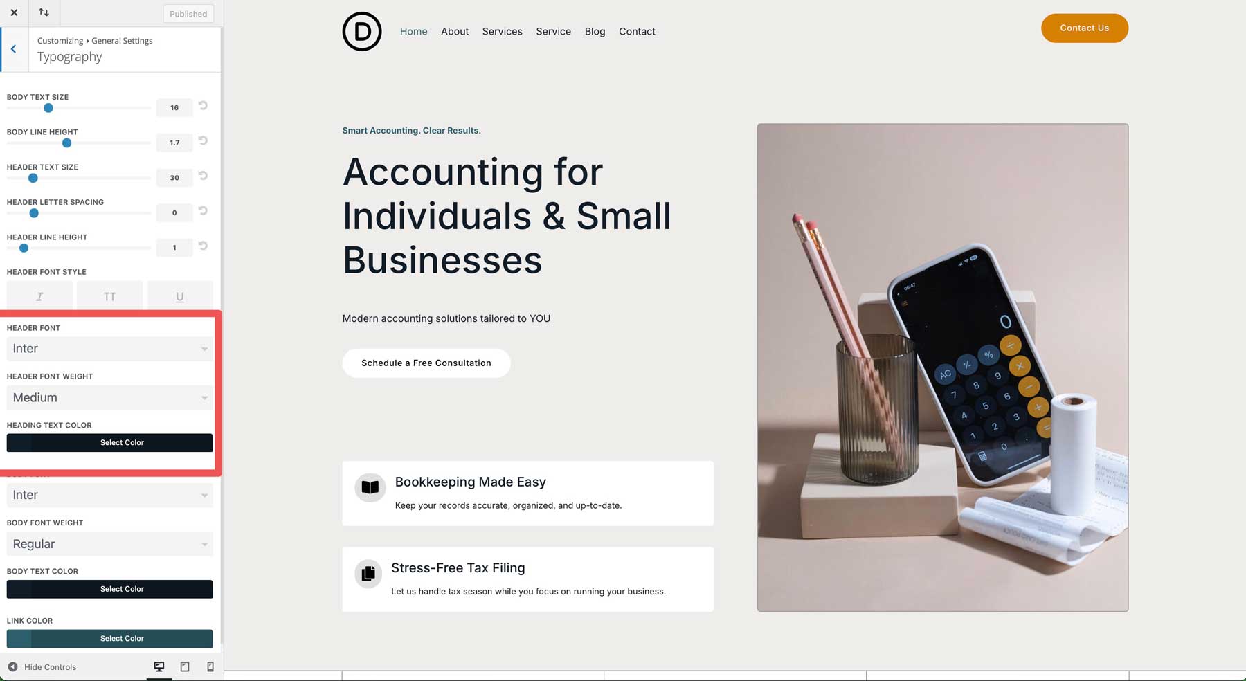 Accountant Starter Site für Divi