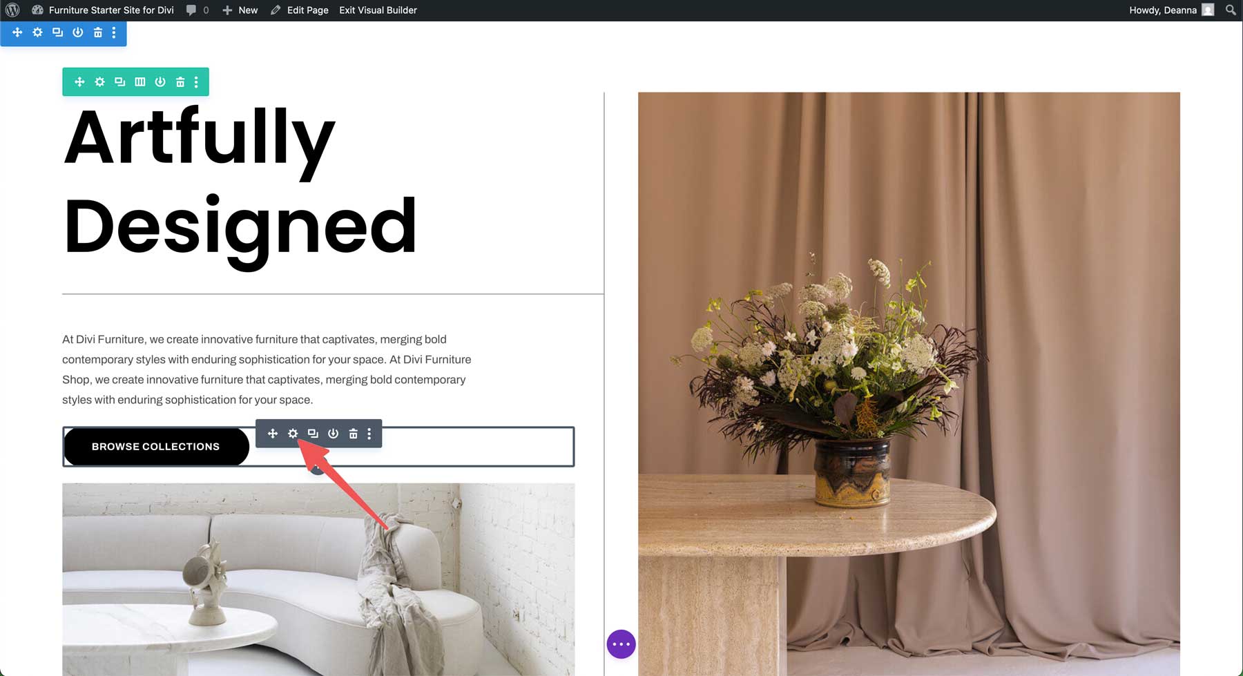 Site de pornire a mobilierului pentru Divi