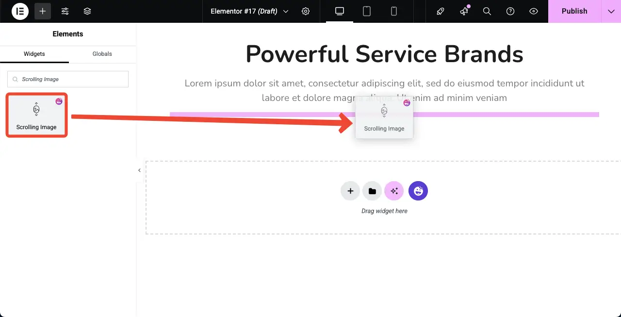Cum se creează o galerie de imagini de defilare automată în WordPress cu Elementar 4 Drag and Drop the Scrolling Image Widget