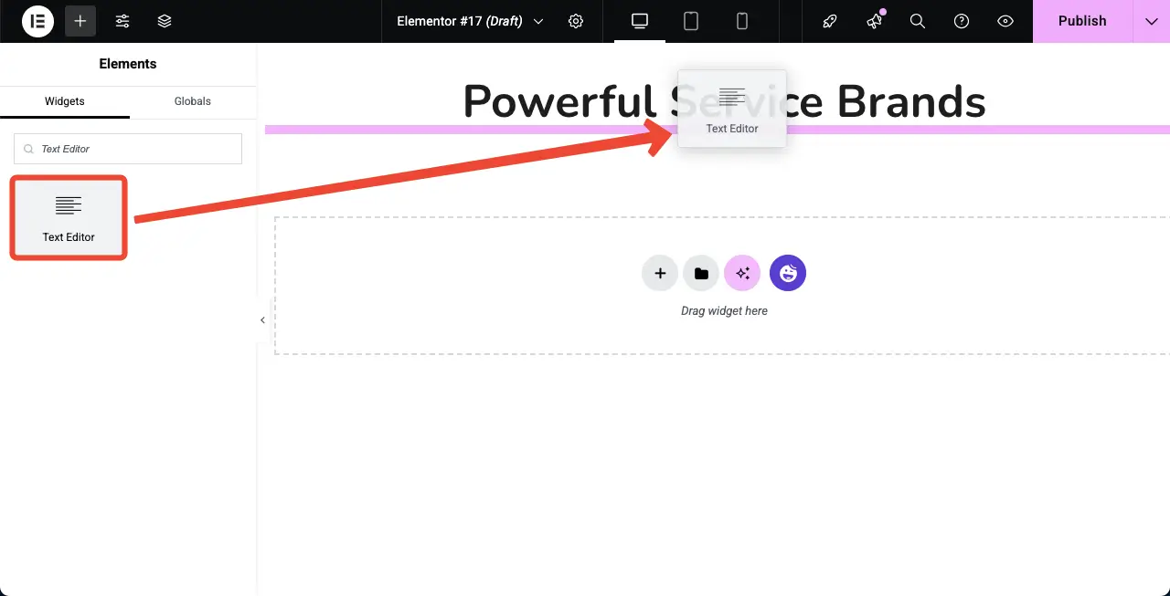 Cum se creează o galerie de imagini de defilare automată în WordPress cu Elementator 3 Add the Text Editor widget to write a description for the section