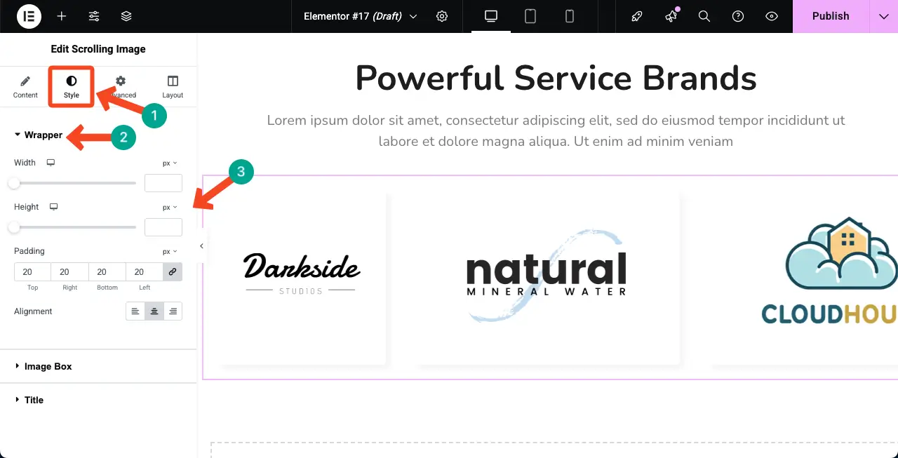 Cum se creează o galerie de imagini de defilare automată în WordPress cu Elementar 13 Stylize the Scrolling Image widget