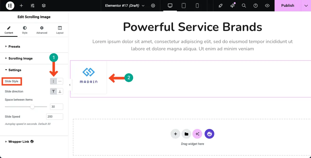 Cum se creează o galerie de imagini de defilare automată în WordPress cu Elementator 11 Configure slide style