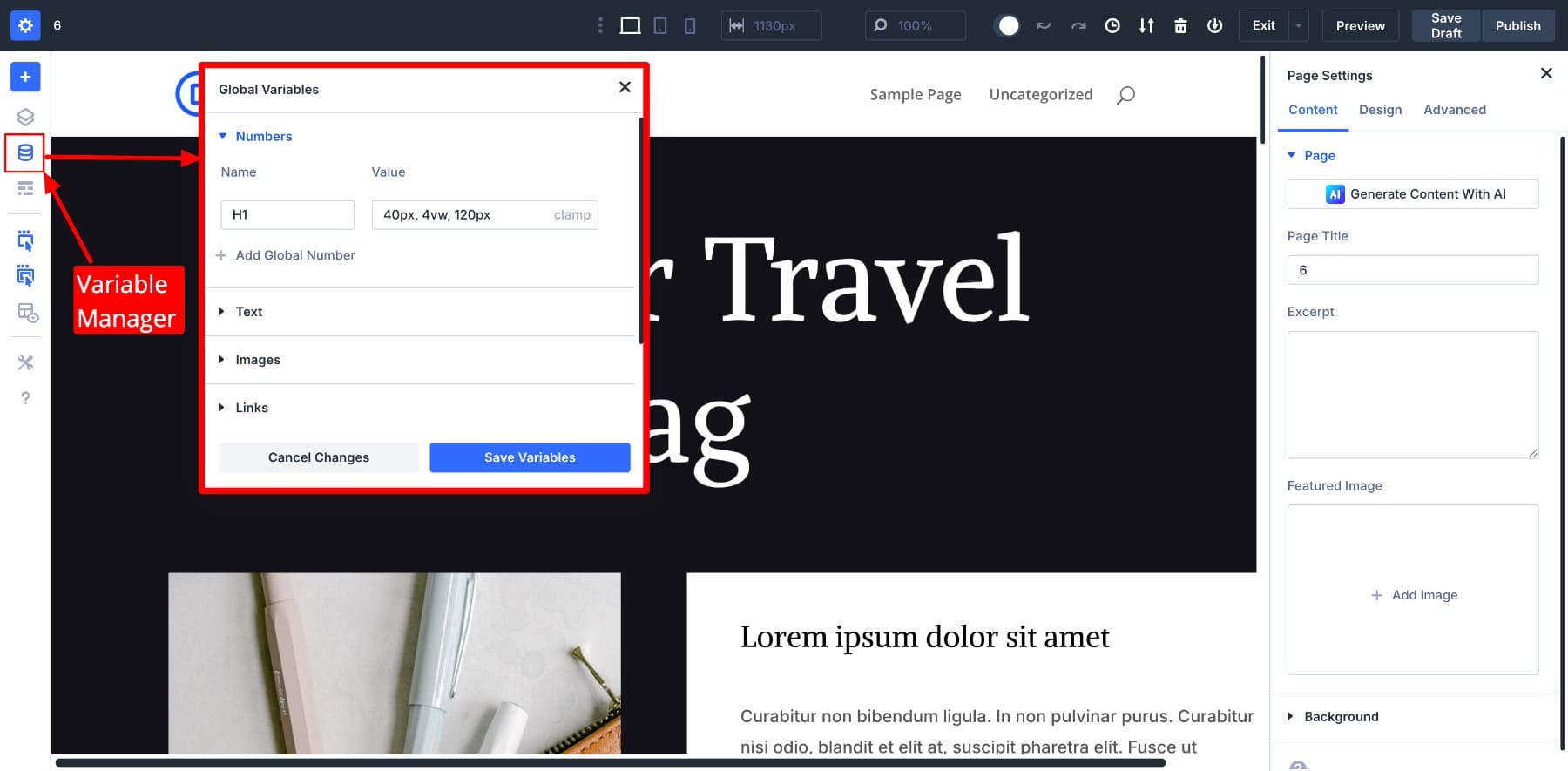 Divi 5中的變量經理