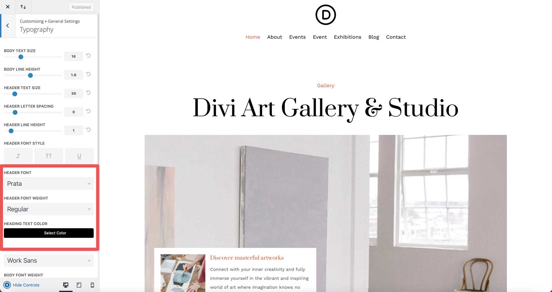 Site de pornire a galeriei de artă pentru divi