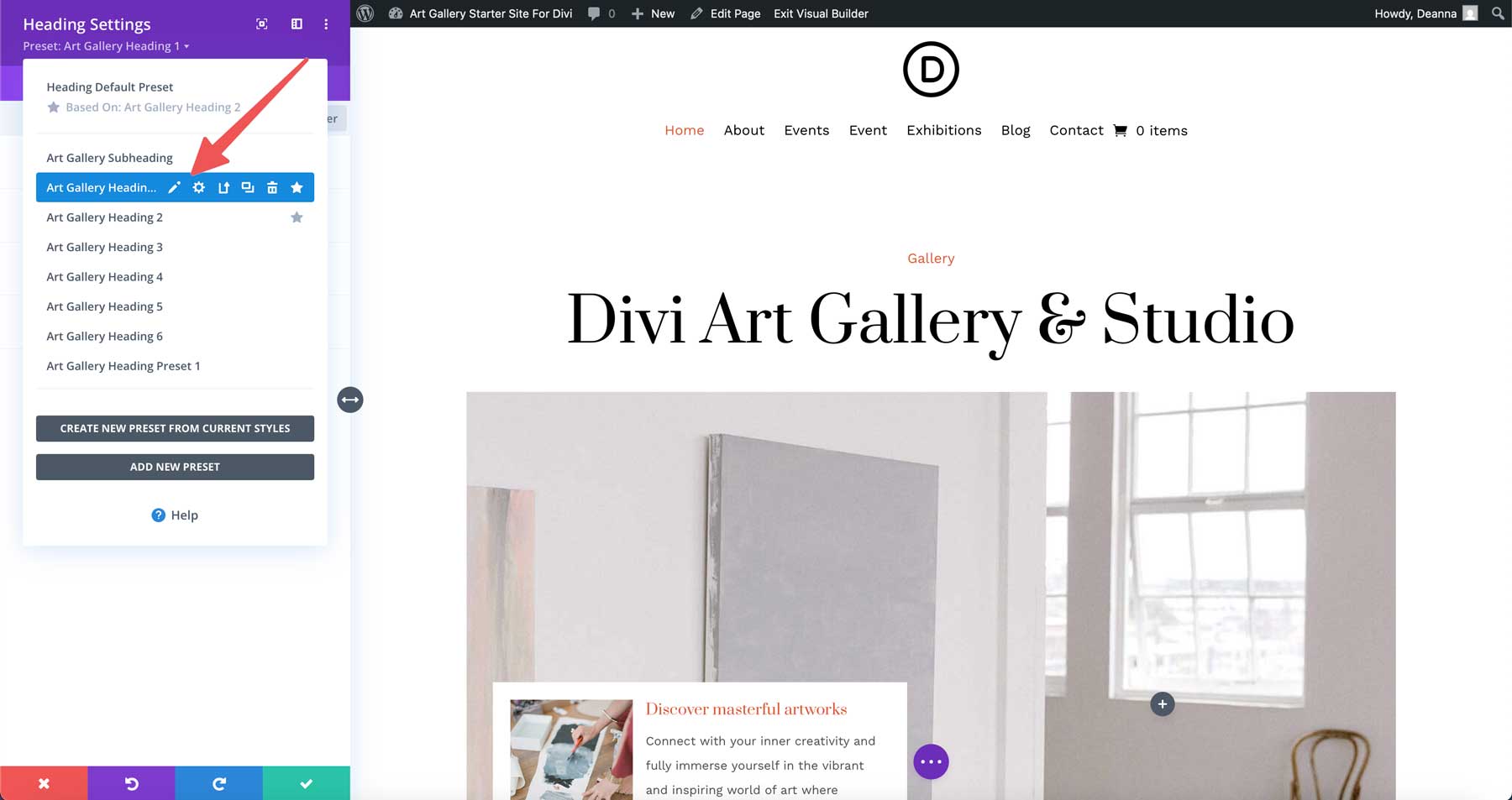 Site de pornire a galeriei de artă pentru divi