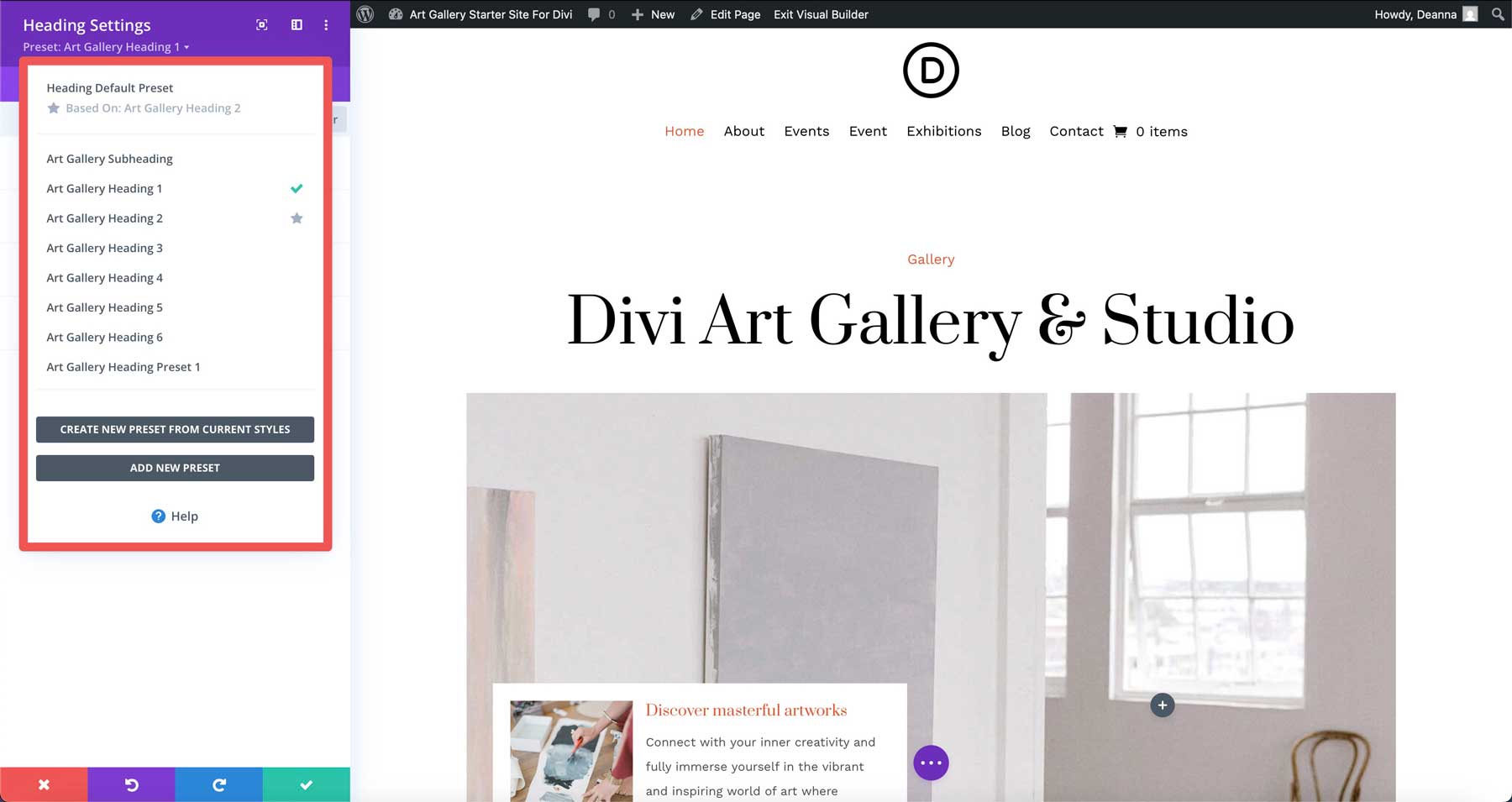 Site de pornire a galeriei de artă pentru divi