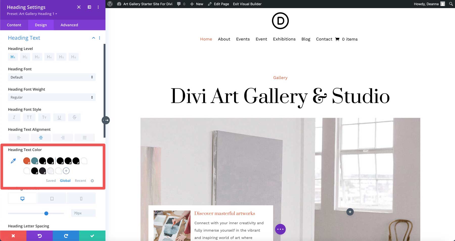 Site de pornire a galeriei de artă pentru divi
