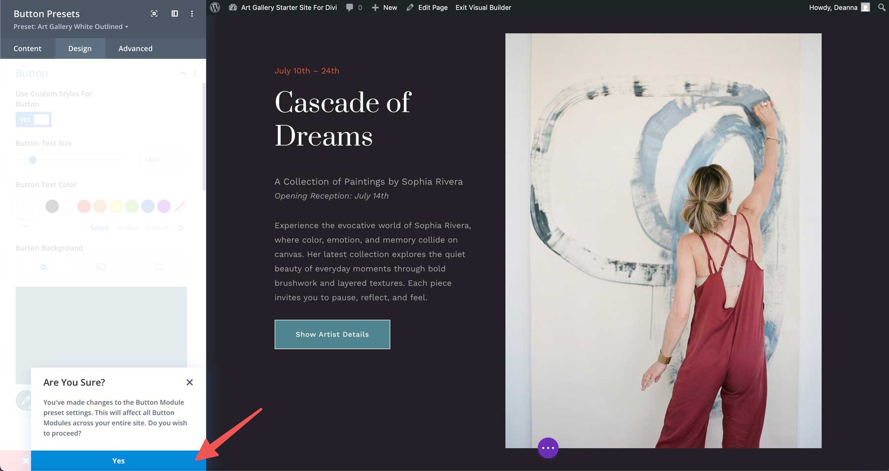 Site de pornire a galeriei de artă pentru divi