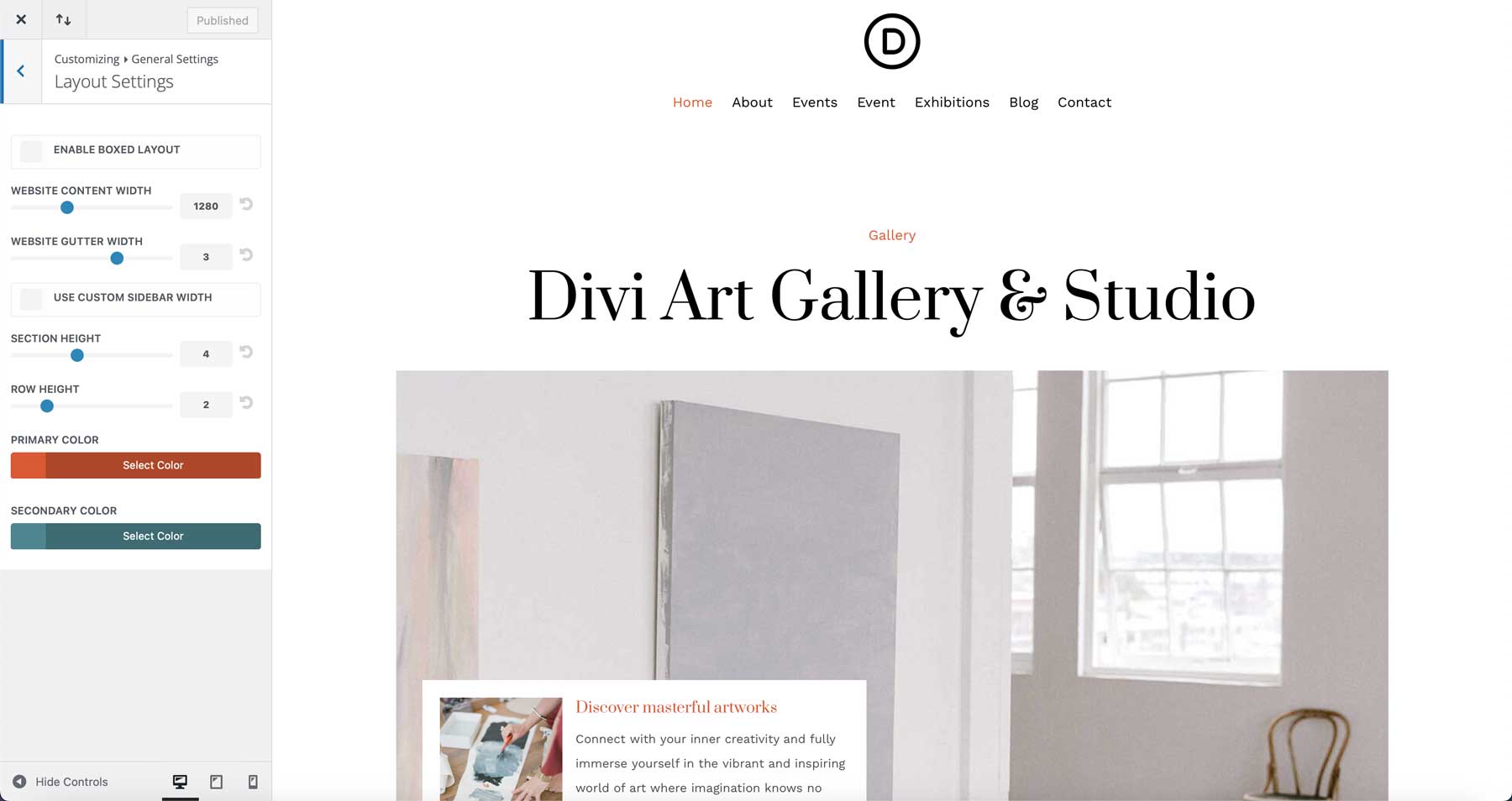 Site de pornire a galeriei de artă pentru divi