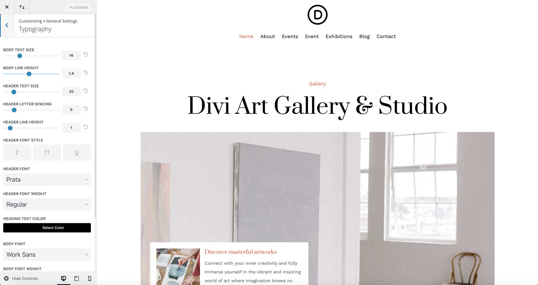 Site de pornire a galeriei de artă pentru divi